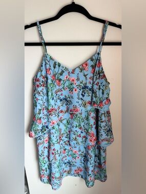 Devlin Powder Blue Floral Ruffled Layered Mini Dress Size XS